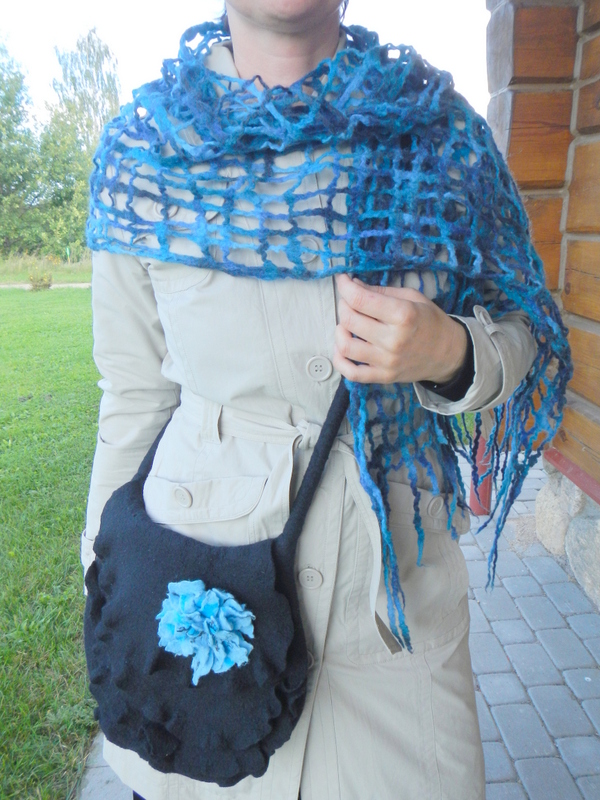 Handbag, party, flower " blue-black "
