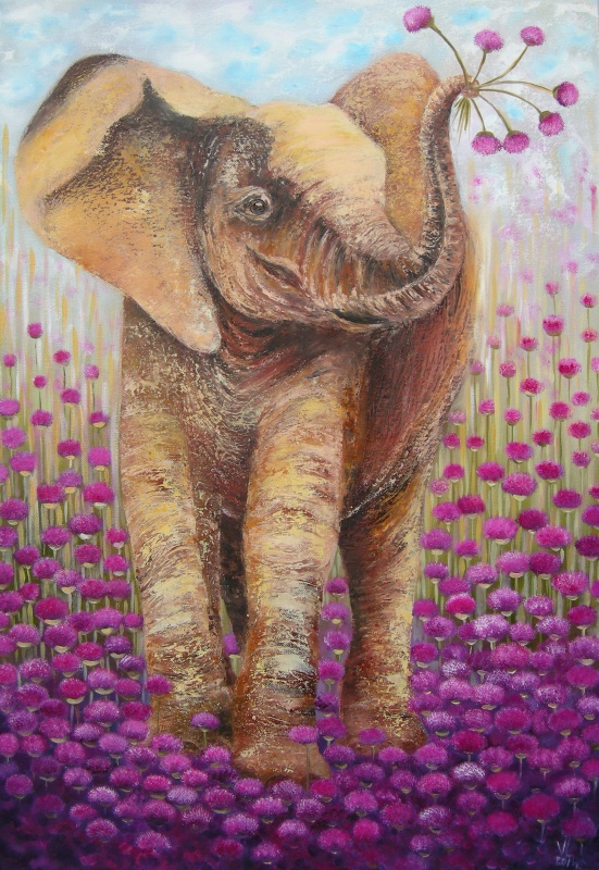 Elephant with clover 48x70