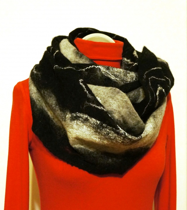 Felted black scarf-cowl for woman.