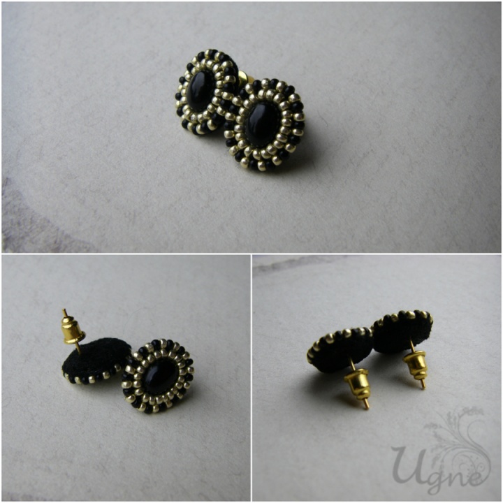 Black and gold stud earrings