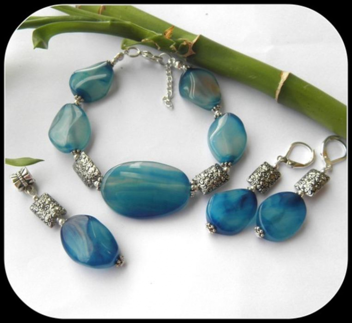 Handmade Jewelry Bracelet Agate Blue Gemstone Beads Fashion 2017