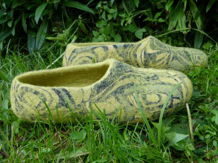felted green slipper "explorations"