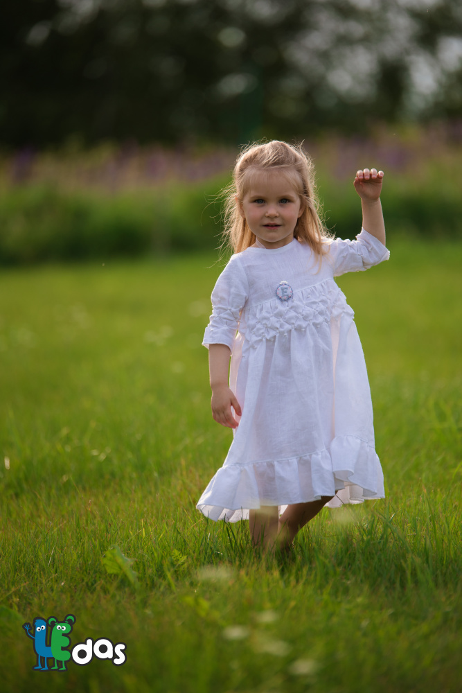 Linen christening white dress for girls