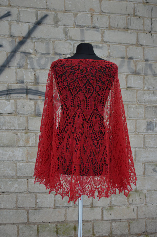 Hand-knitted red shawl