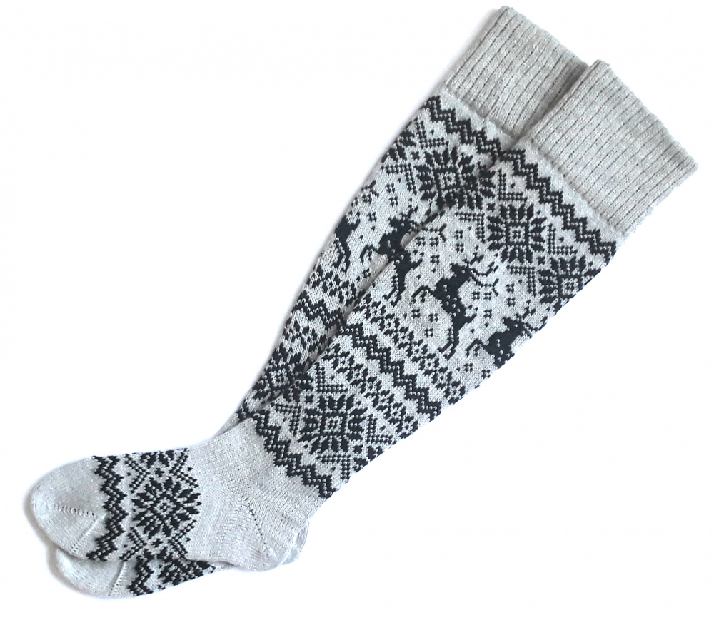 Gray long wool socks with Deer