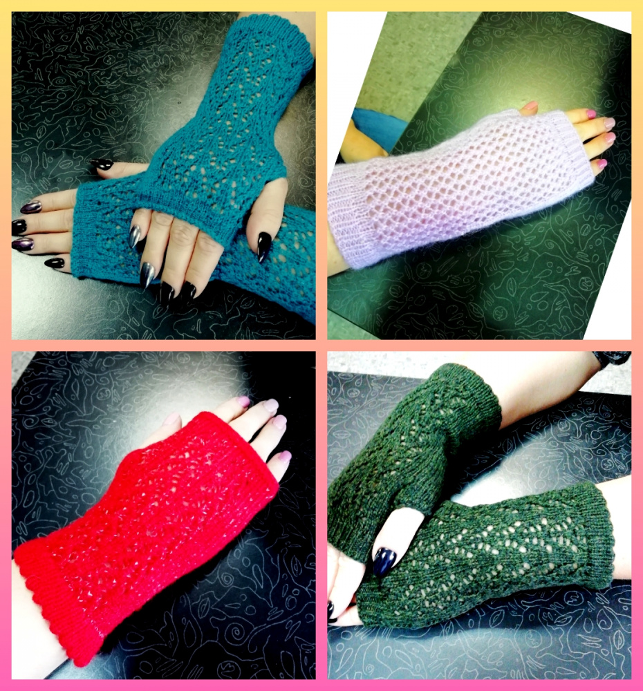 White, blue, green, pink, salad fingerless mitts picture no. 2