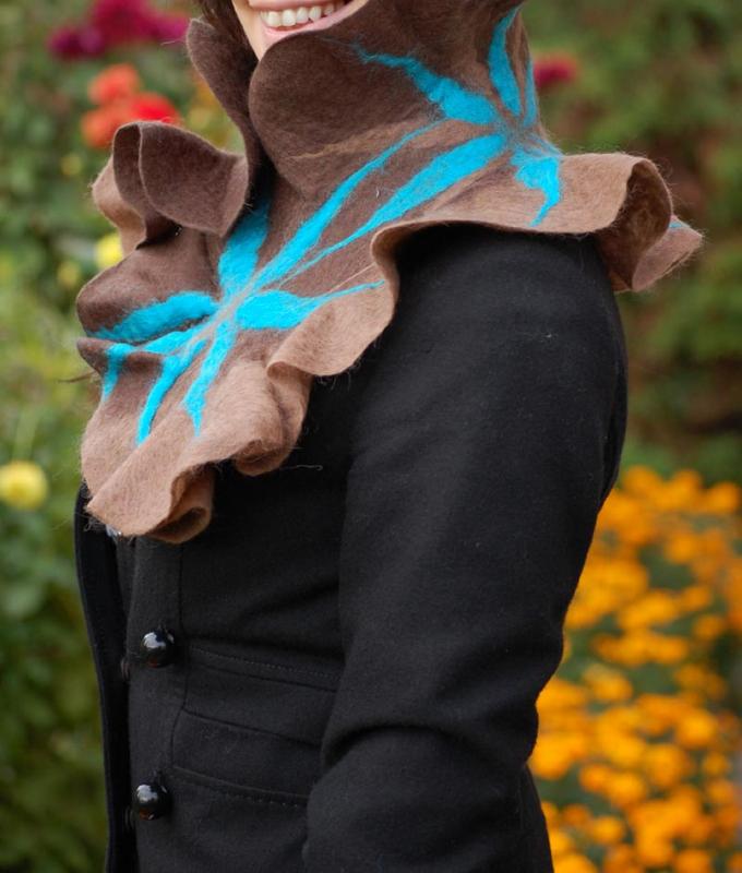 Brown with turquoise flowers
