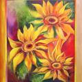 Three sunflowers 40x50 - Oil painting - drawing