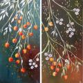Golden cherry 40x40 (diptych) - Oil painting - drawing