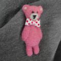 Pink teddy bear - Brooches - felting