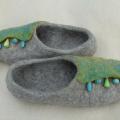 female gray felted slippers " coral color " - Shoes & slippers - felting
