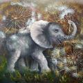 Elephant with down 60x55 - Oil painting - drawing