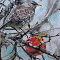 " Thrush and apple " - Oil painting - drawing