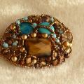 Sage caramels-turquoise - Brooches - beadwork