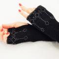 Black elegant wool cashmere wrist warmers with glass beads - Wristlets - knitwork