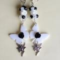 white butterflies with fairies - Earrings - beadwork
