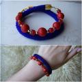 Red and blue bead crochet bracelet - Bracelets - beadwork