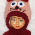 Hat helmet Pink -dark red cat - Hats - knitwork