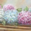 Hydrangea 95x30 oil on canvas.  - Oil painting - drawing