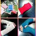 White, blue, green, pink, salad fingerless mitts - Wristlets - knitwork