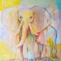Sunny elephant, 95x120, oil, canvas, Robertas Kasperovicius - Oil painting - drawing