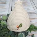 Linen sauna hat with embroidered oak acorn - Other clothing - sewing