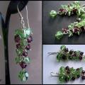 Green-purple bunch - Earrings - beadwork