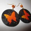 Orange butterfly - Earrings - beadwork