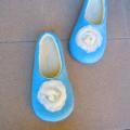 With blue flower - Shoes & slippers - felting
