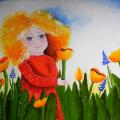 Tulips girl :) - Acrylic painting - drawing