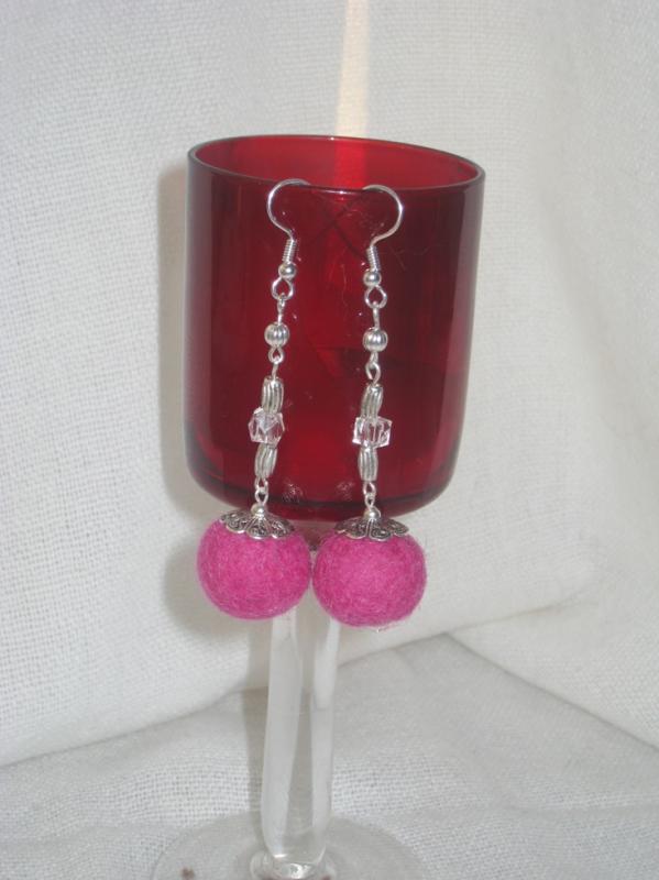 Pink felt earrings