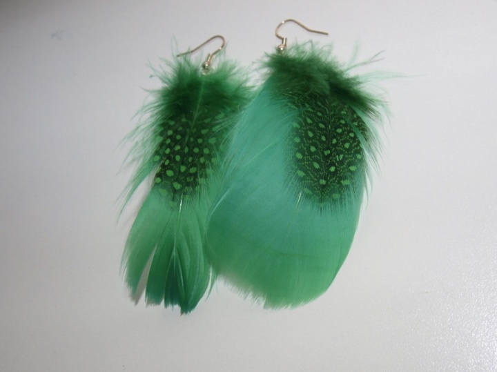 Green feather earrings