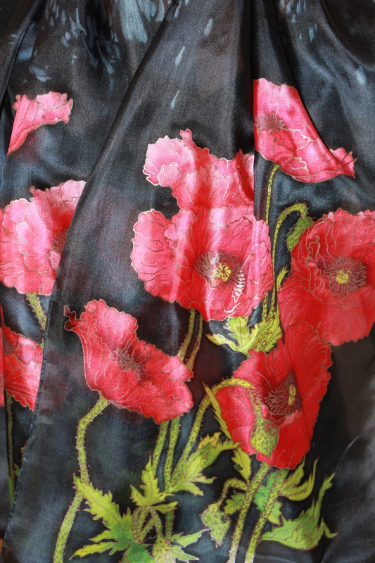 Poppy Night, silk scarf