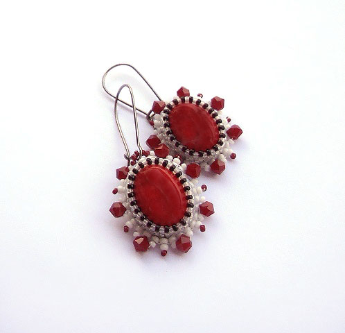 Red jadeite cabochon earrings