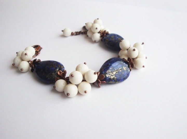 Lapis lazuli and coral bracelet
