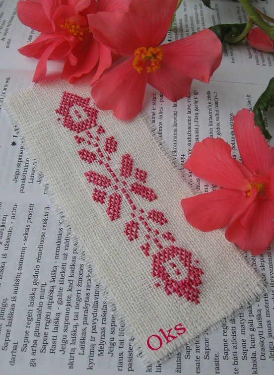 Embroidered cross stitch books tab