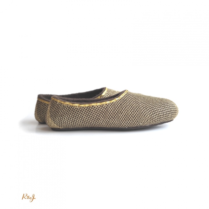 Felt slippers GOLD / CHOCOLATE