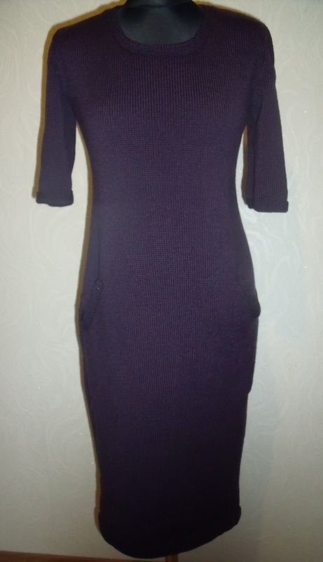The eggplant-colored dress with pockets.