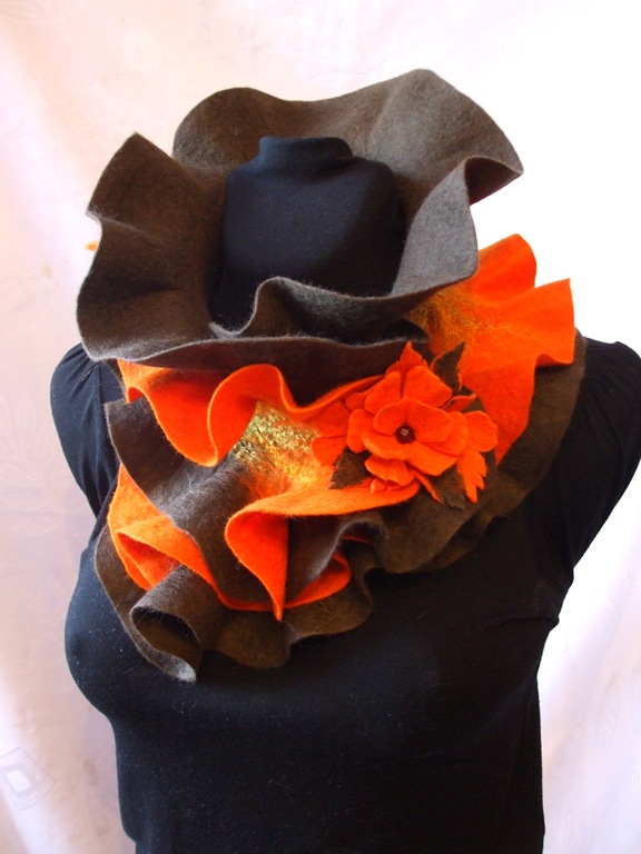 Brown-orange scarf felting processes