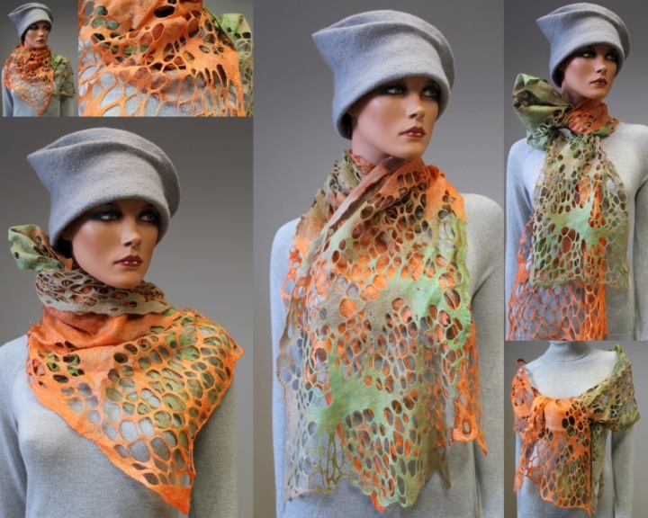 Felt scarf " Orange & amp; Lime "