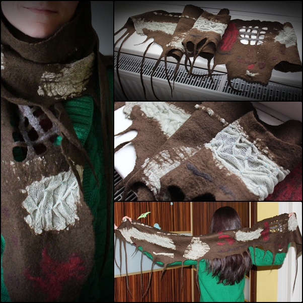 Brown scarf.