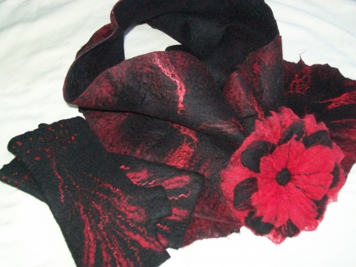 scarf, wrist warmers and flower
