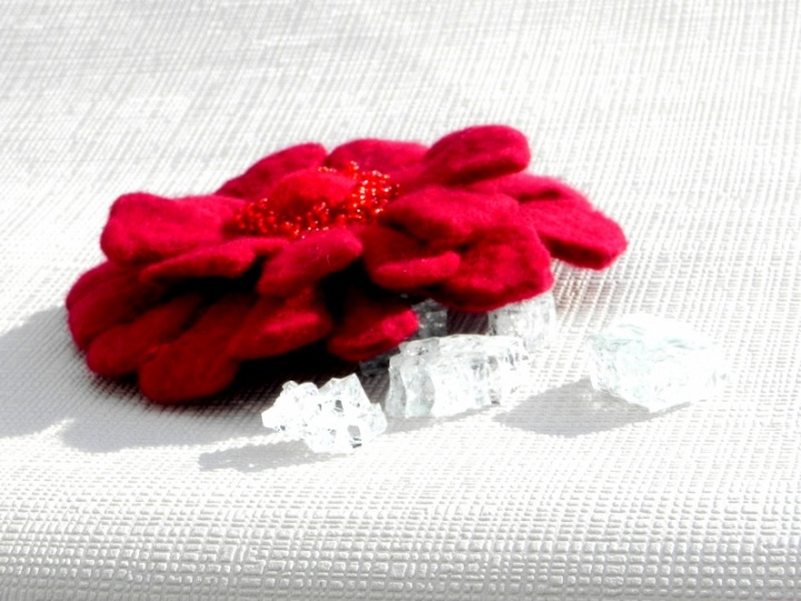 Felted merino wool red flowers.