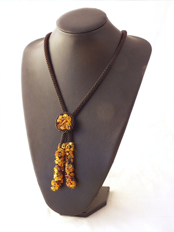 Dark brown necklace (tow) with amber