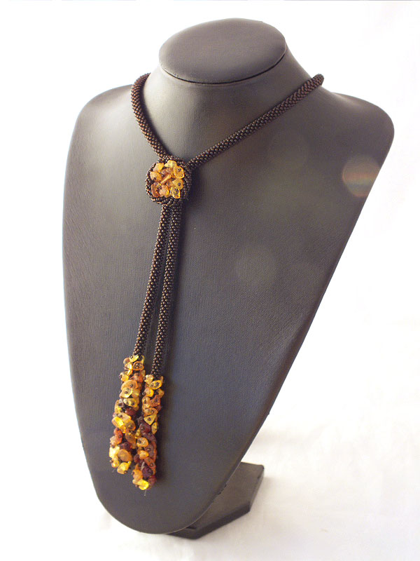 Dark brown necklace (tow) with amber picture no. 2
