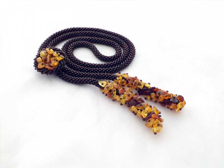 Dark brown necklace (tow) with amber picture no. 3