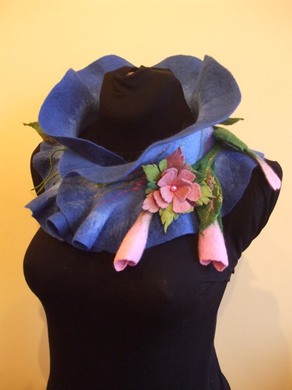 Blue scarf felting processes