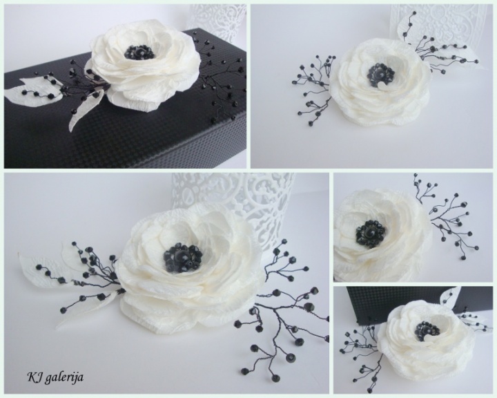 White Flower - brooch with a sprig