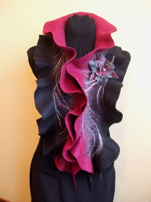 Black and deep red with gray