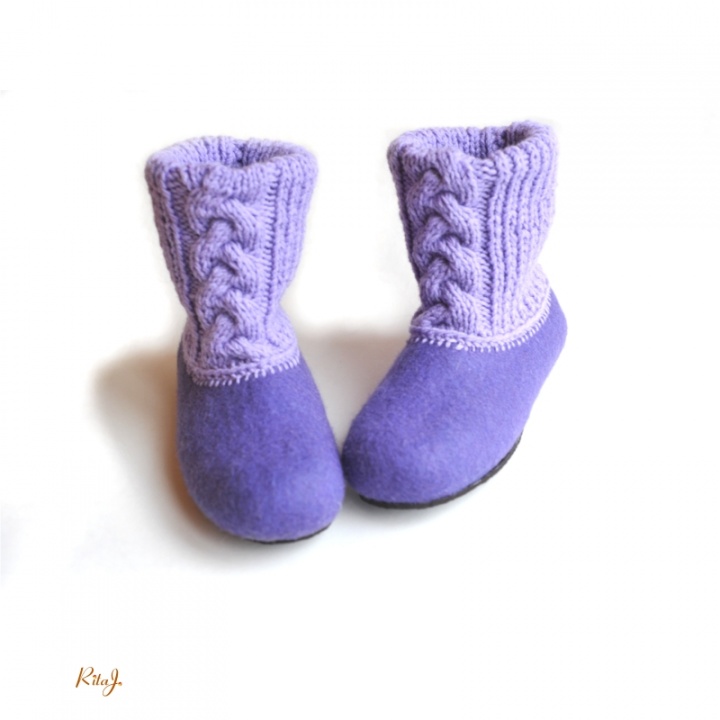 Veltinio šlepetės/ felted slippers LILA